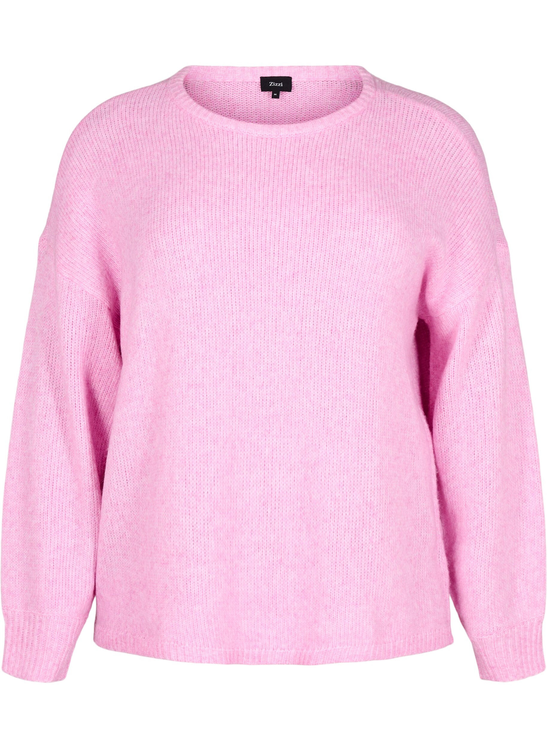 Zizzi Lang&auml;rmliger Strickpullover mit Wollanteil und Rundhalsausschnitt, Begonia Pink Mel., Packshot image number 0
