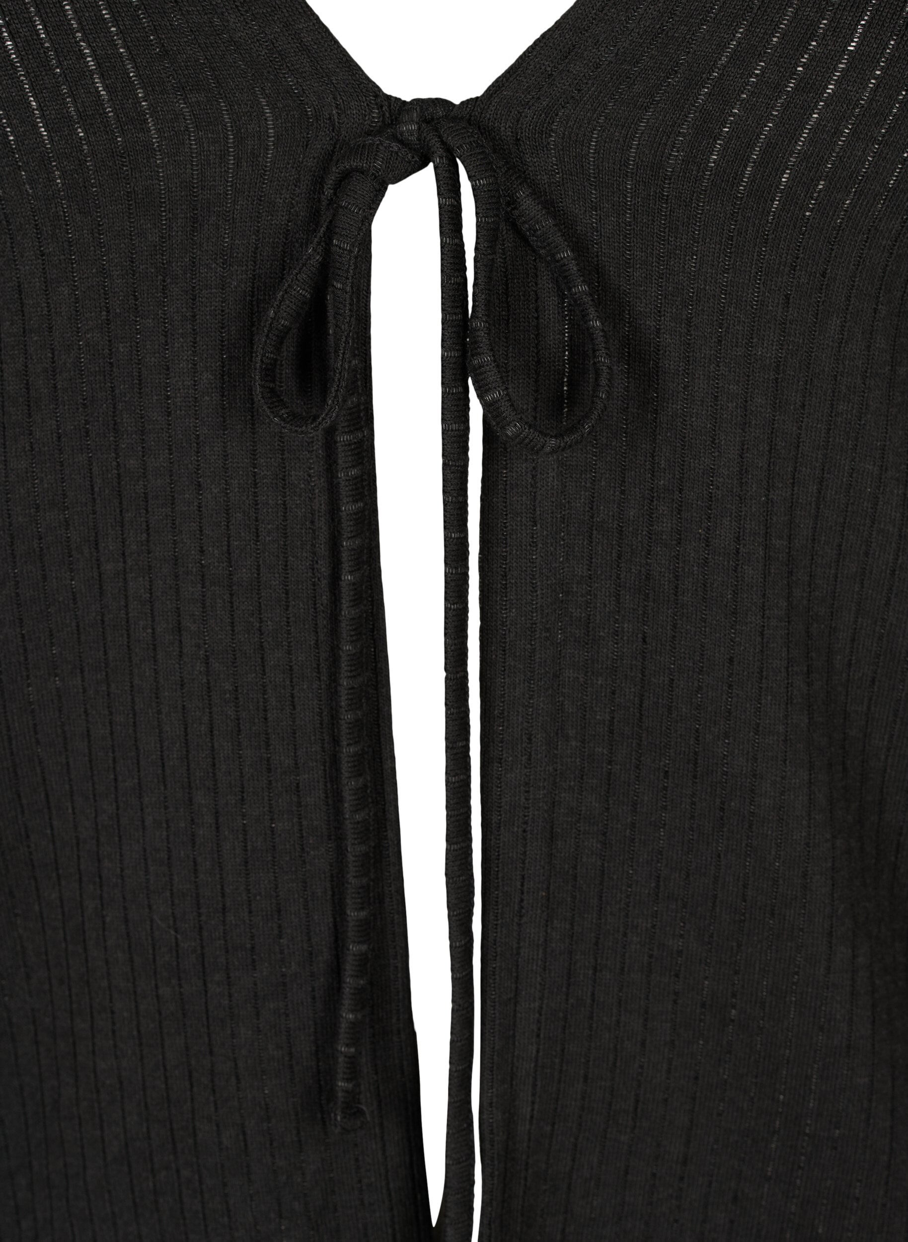 Zizzi Cardigan mit Rippmuster und Bindeschn&uuml;ren, Black, Packshot image number 2