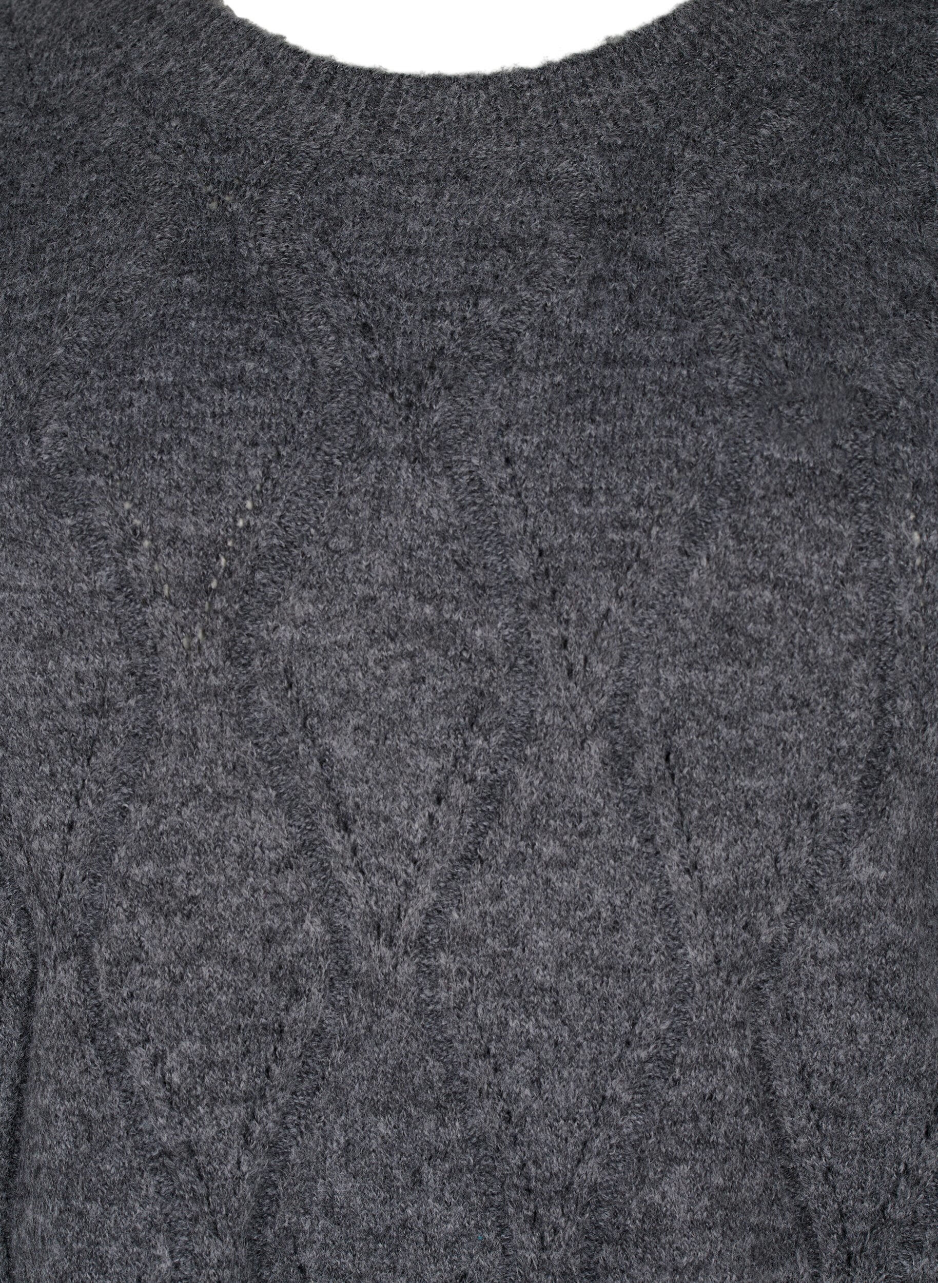 Zizzi Gestrickter Pullover mit Lochmuster, Dark Grey Melange, Packshot image number 2