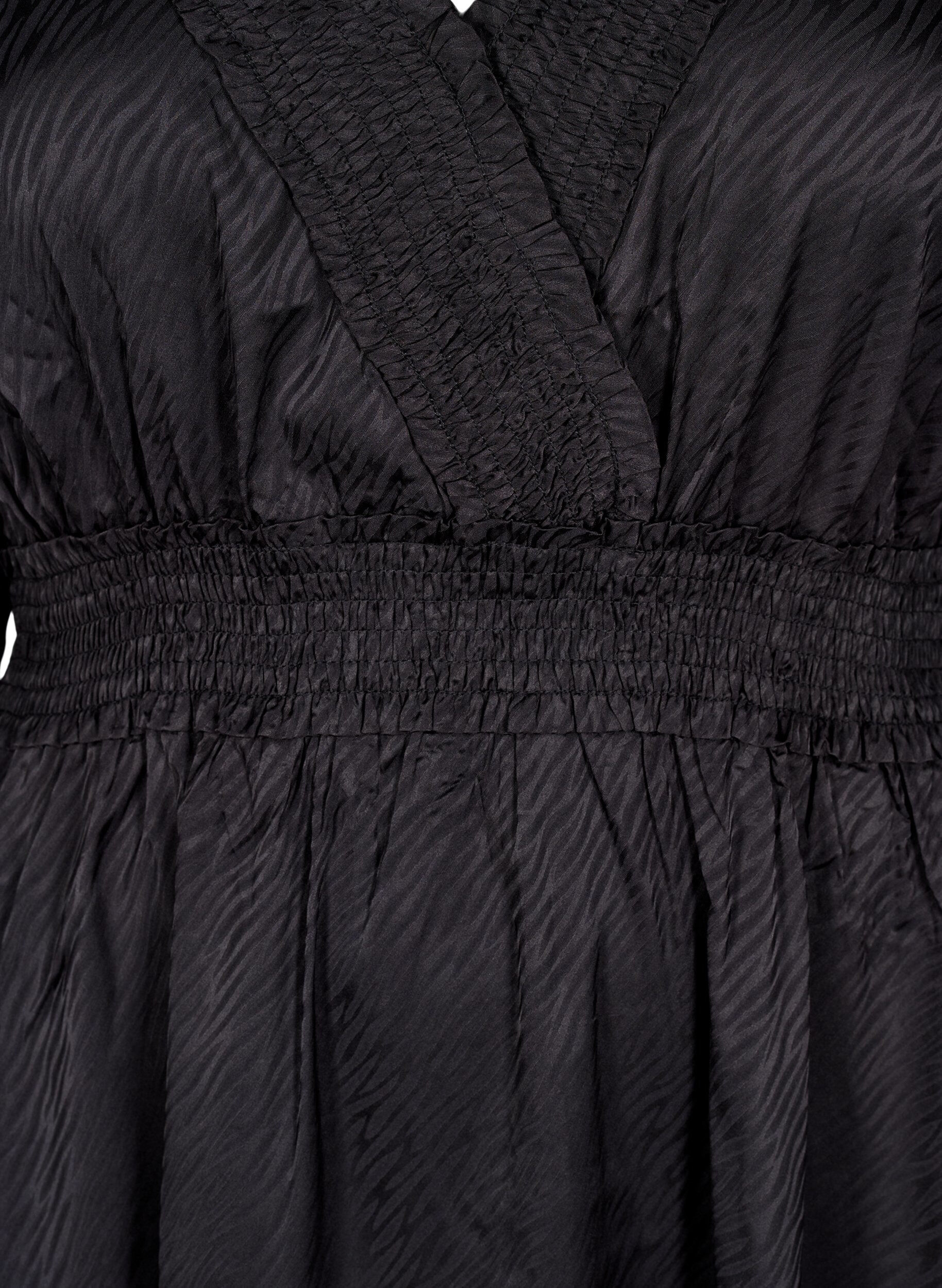Zizzi Kleid mit Smockdetails, Schwarz, Packshot image number 2