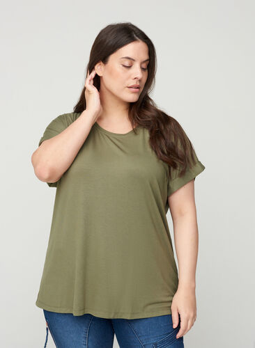 T-Shirt mit Rundhals, Deep Lichen Green, Model image number 0