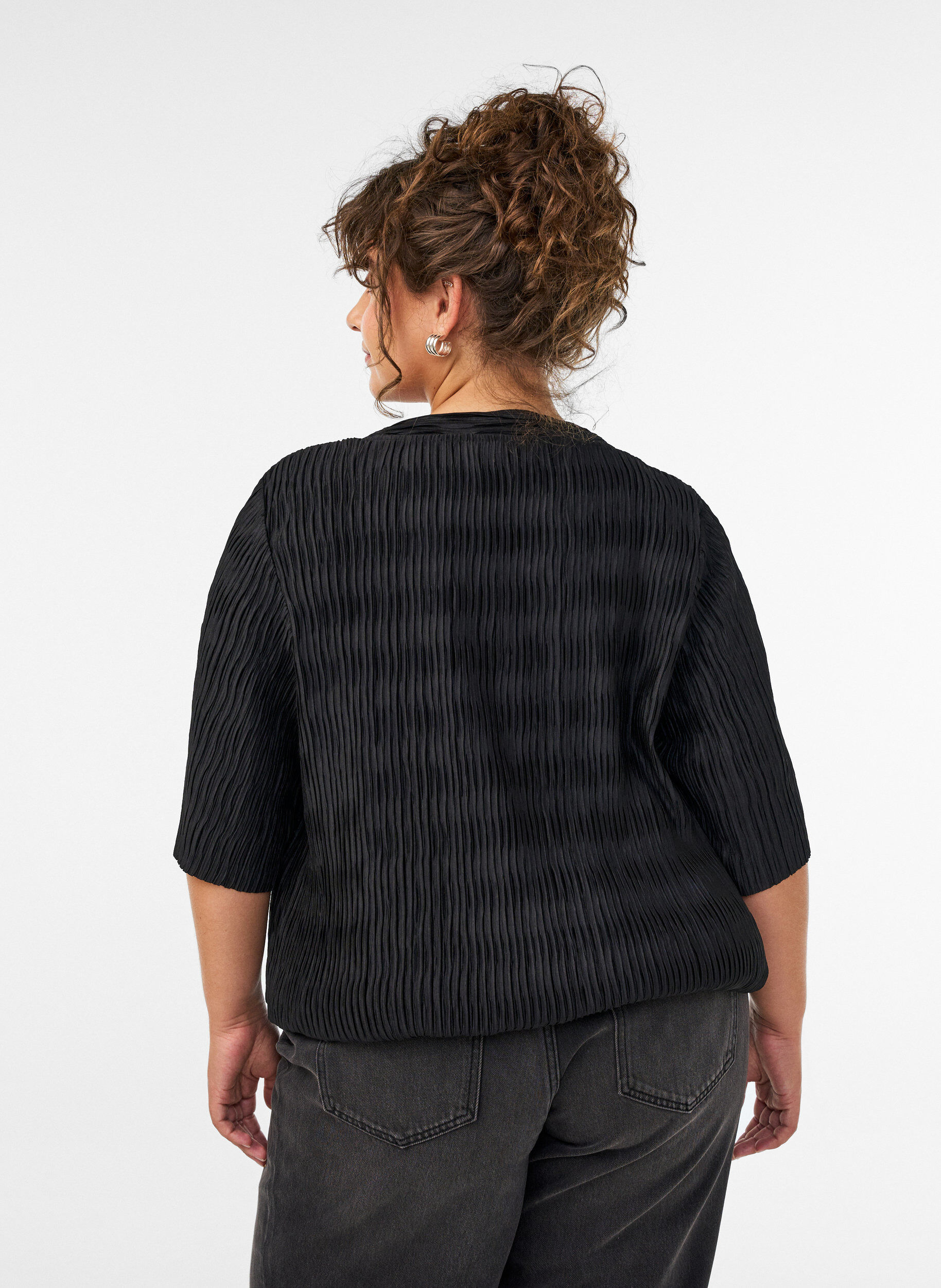 ZizziBluse mit welliger Struktur und Ballonform, Schwarz, Model image number 2