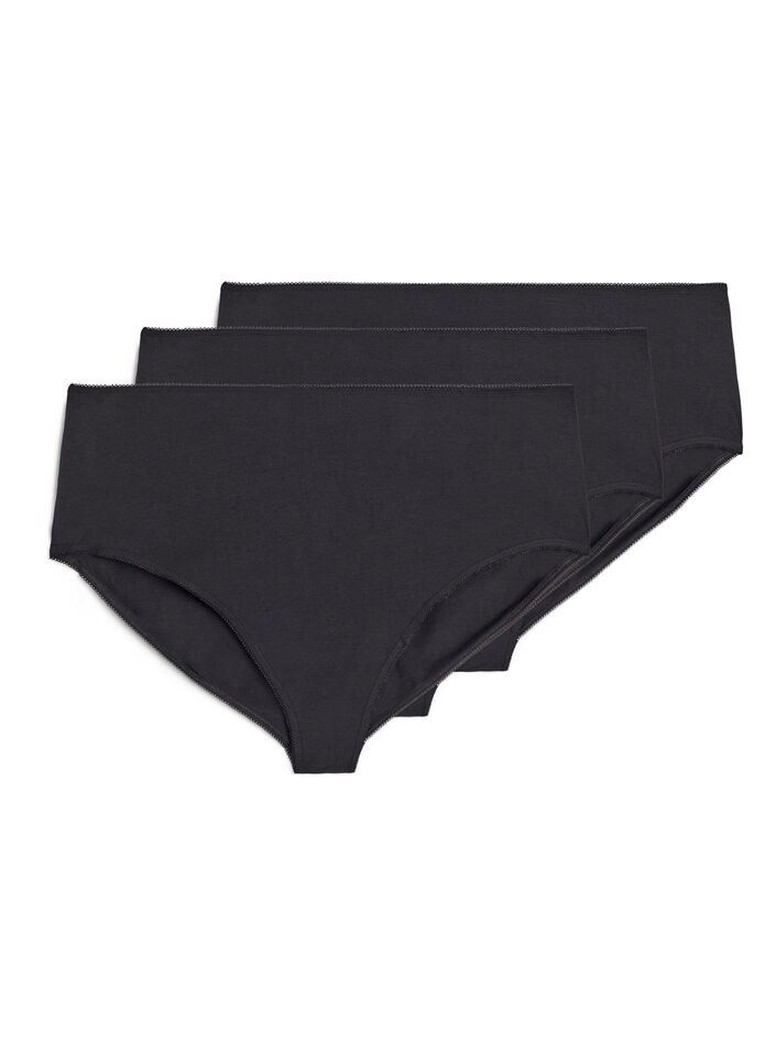 3er-Pack Baumwollslips mit regul&auml;rer Taillenh&ouml;he, Schwarz, Packshot image number 0