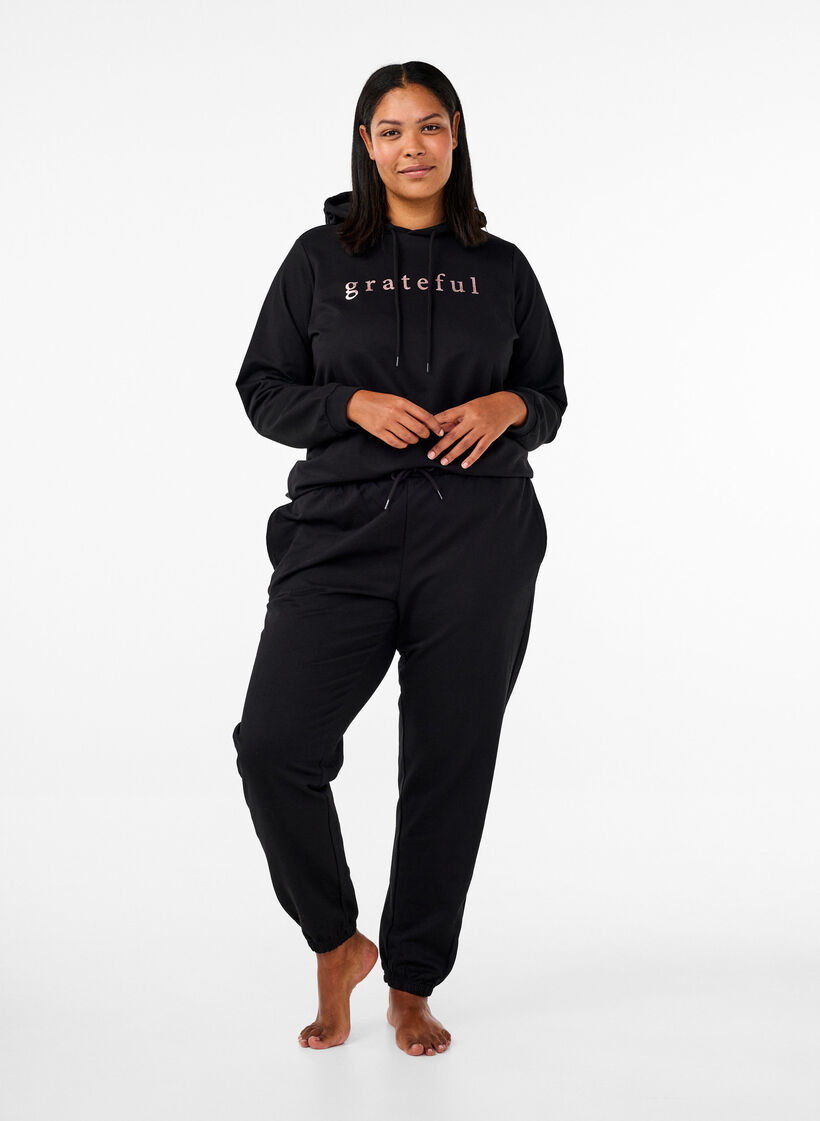 Sweatshirt mit Kapuze und Aufdruck, Schwarz, Model image number 1