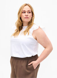 T-Shirt aus Bio-Baumwolle mit Lochstickerei, Bright White, Model