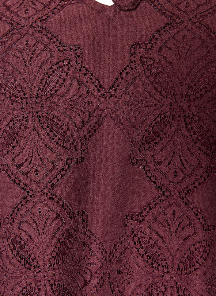 Langarmbluse mit Spitzenmuster, Dunkles Bordeaux, Packshot image number 2