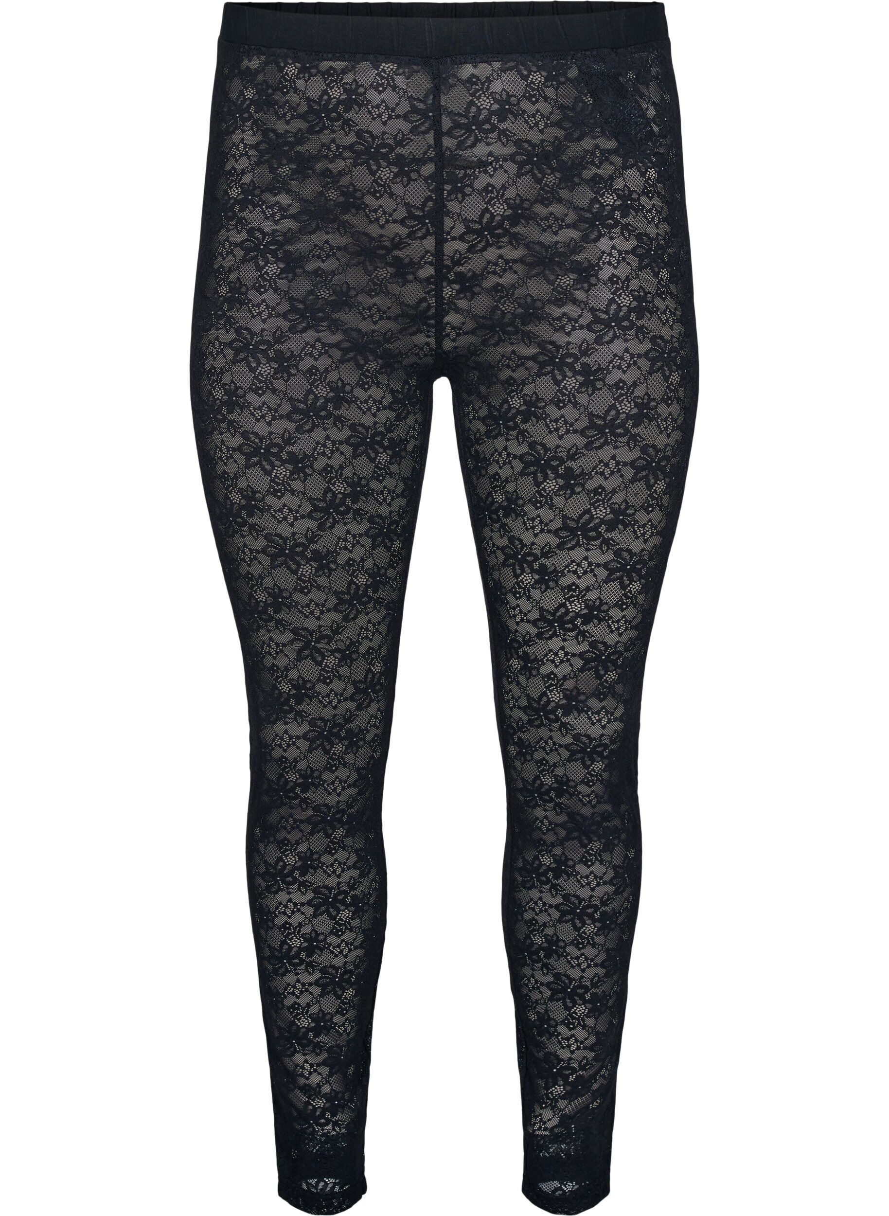 Zizzi Leggings mit Spitzensaum, Schwarz, Packshot image number 0