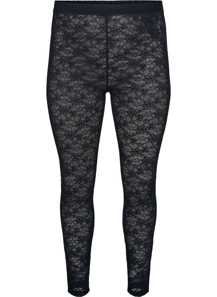 Leggings mit Spitzensaum, Schwarz, Packshot image number 0