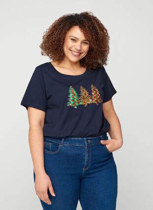Weihnachts-T-Shirt mit Pailletten, Night Sky, Model image number 0