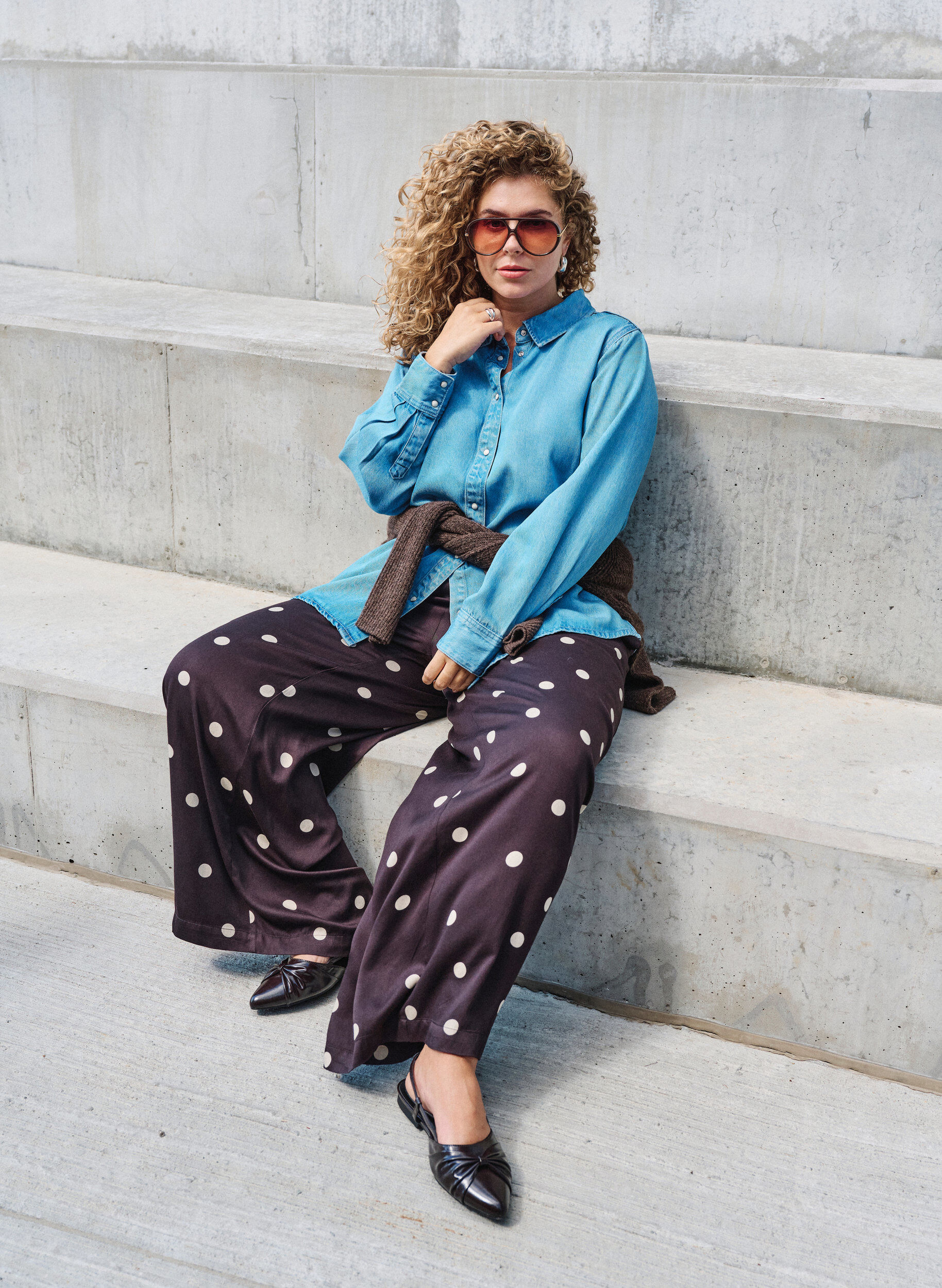 ZizziHose aus Viskose mit Polka Dots und weitem Bein, Braun, Image image number 0