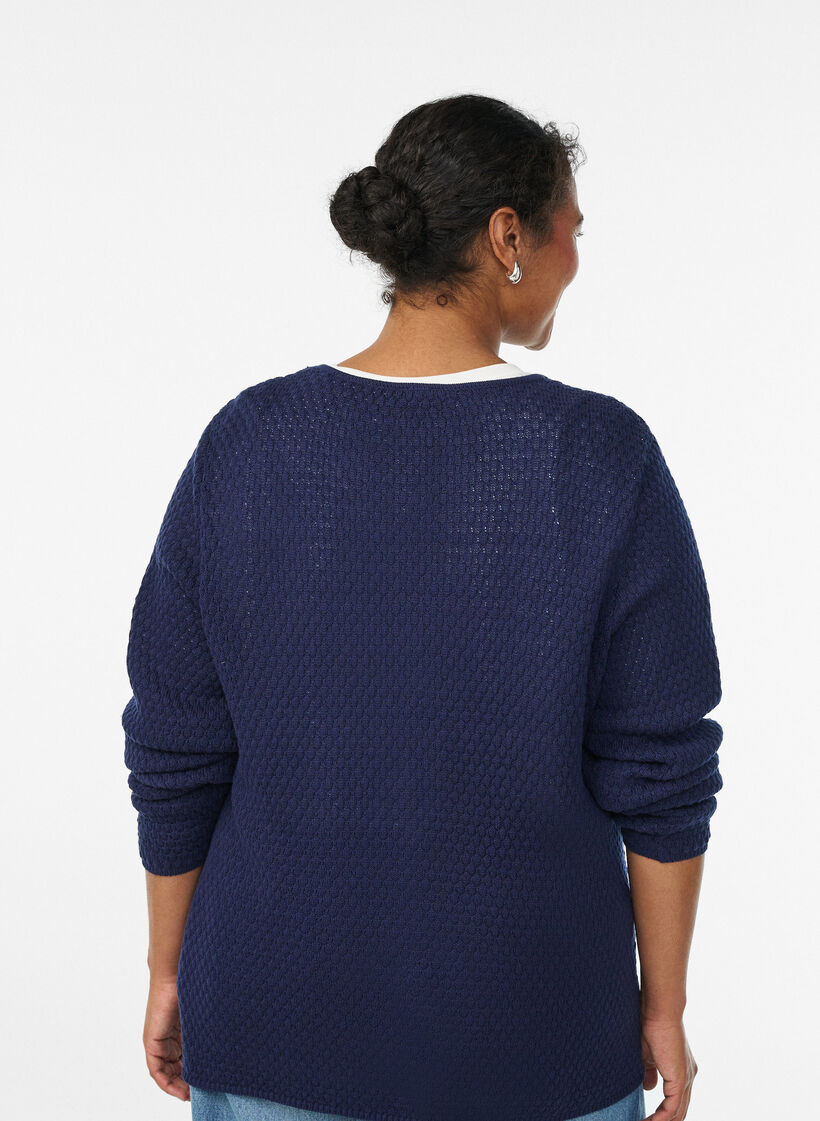 Strickjacke aus Strukturstrick mit kugelf&ouml;rmigen Kn&ouml;pfen, Blau, Model image number 2