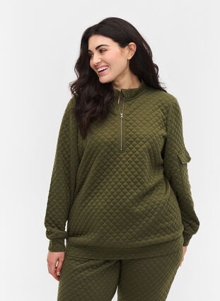 Stepp-Sweatshirt mit Reißverschluss, Ivy Green, Model image number 0