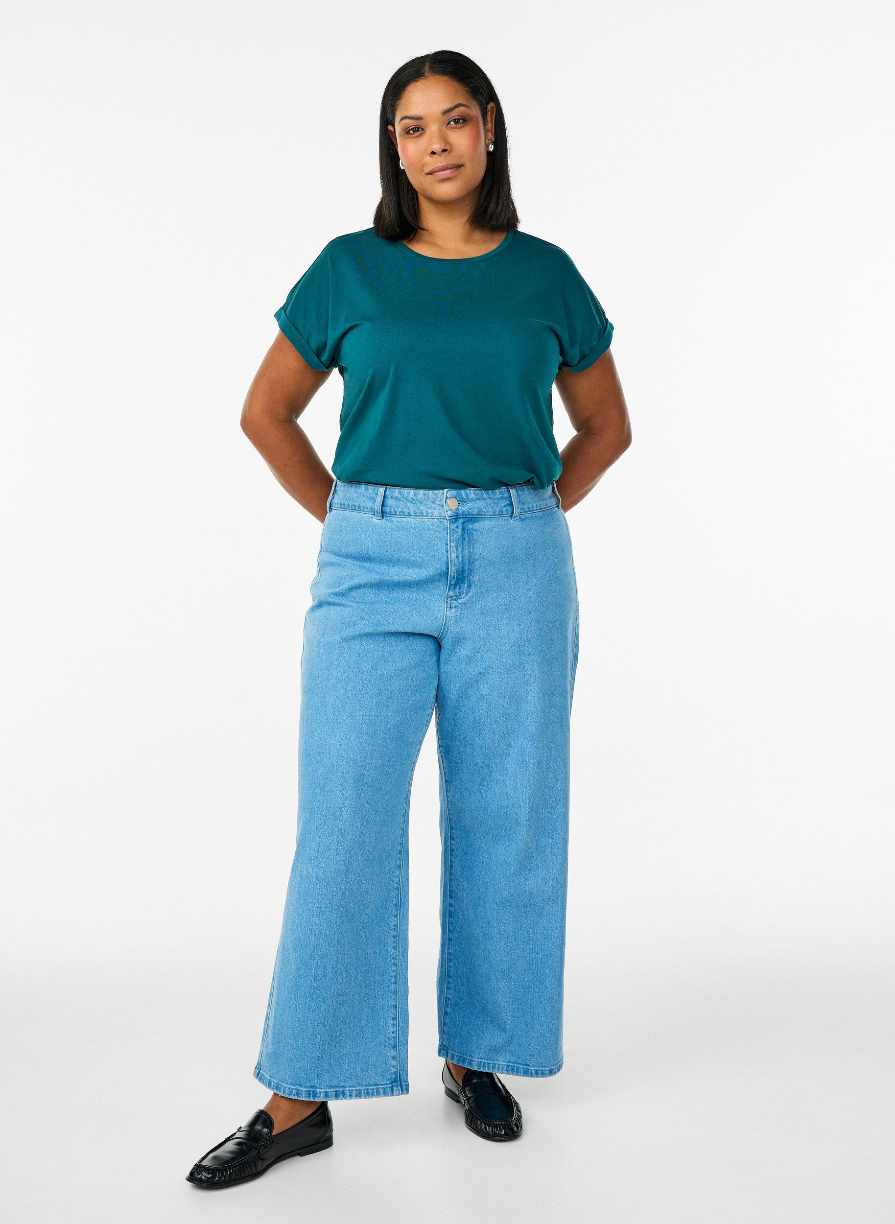 Zizzi Kurz&auml;rmeliges T-Shirt aus Baumwollmischgewebe, Gr&uuml;n, Model image number 1