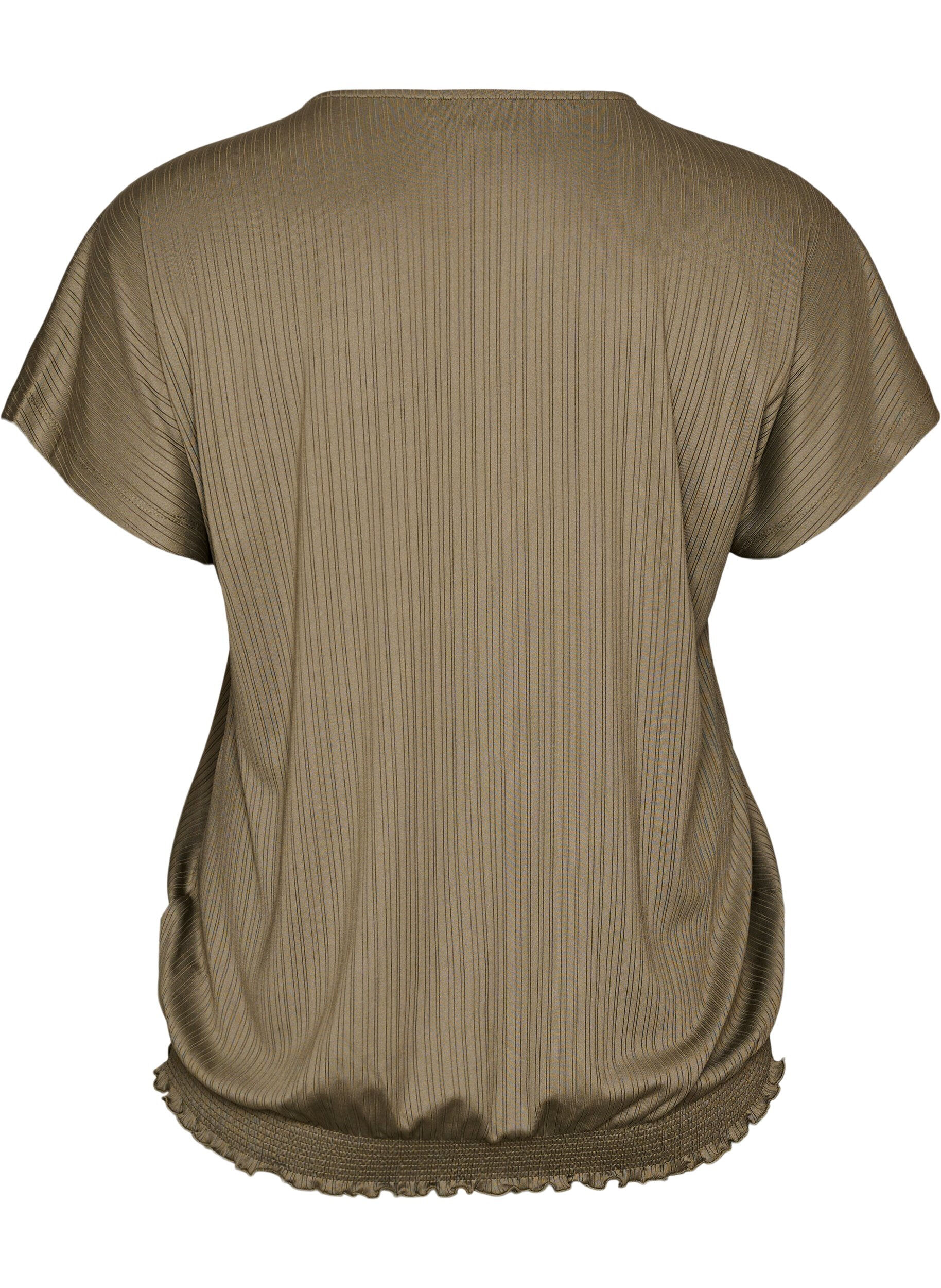 ZizziJersey-Bluse mit strukturierten Streifen und Smocksaum, Braun, Packshot image number 1