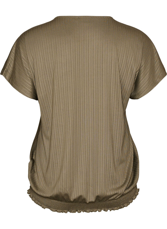 Jersey-Bluse mit strukturierten Streifen und Smocksaum, Braun, Packshot image number 1