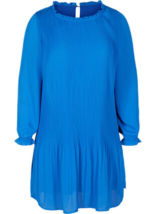 Langarm Plissé-Kleid mit Rüschen, Dazzling Blue, Packshot image number 0