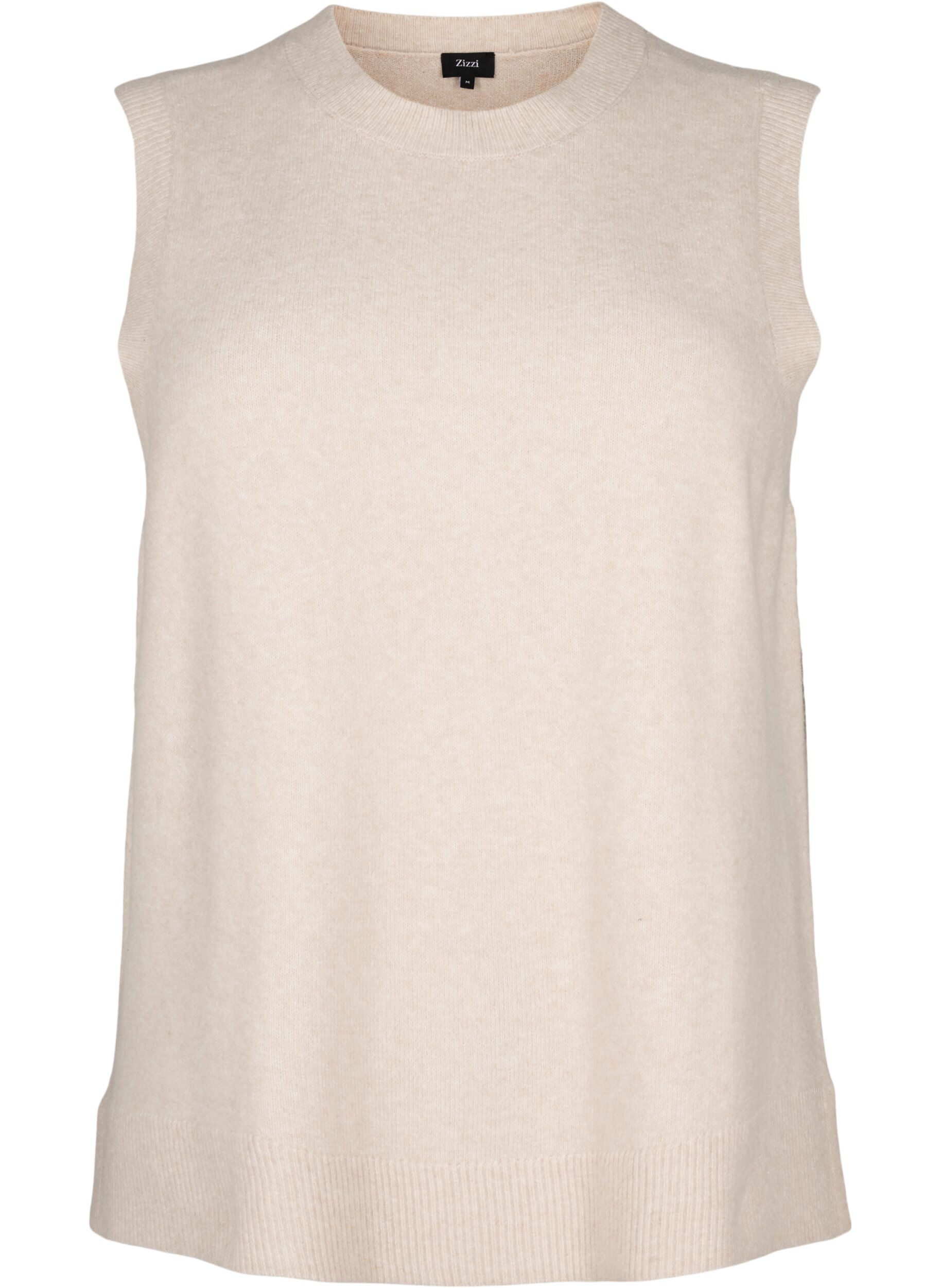 Zizzi  Strickweste mit Rippb&uuml;ndchen, Pumice Stone Mel., Packshot image number 0
