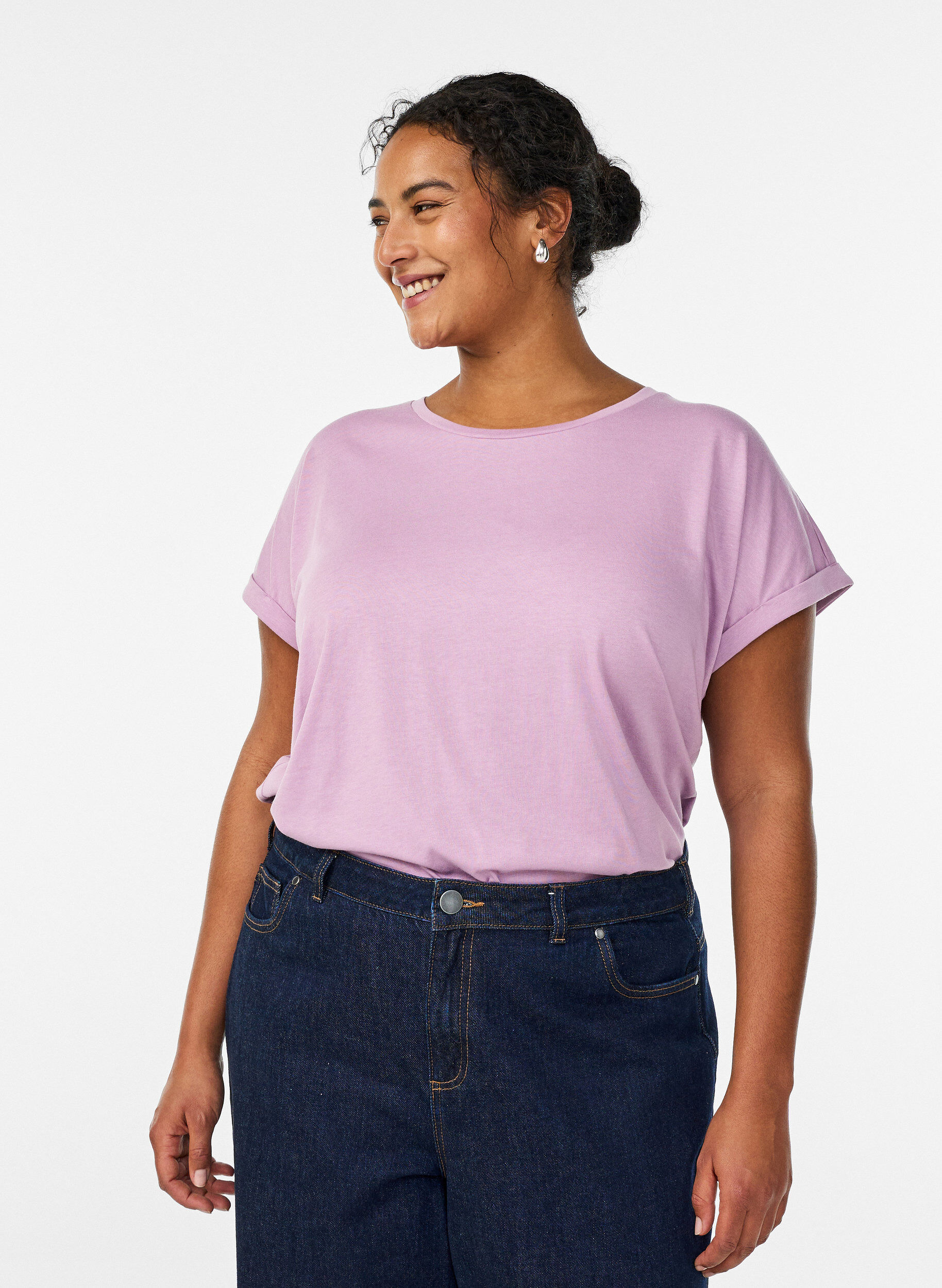 ZizziKurz&auml;rmeliges T-Shirt aus einer Baumwollmischung, lila, Model image number 0