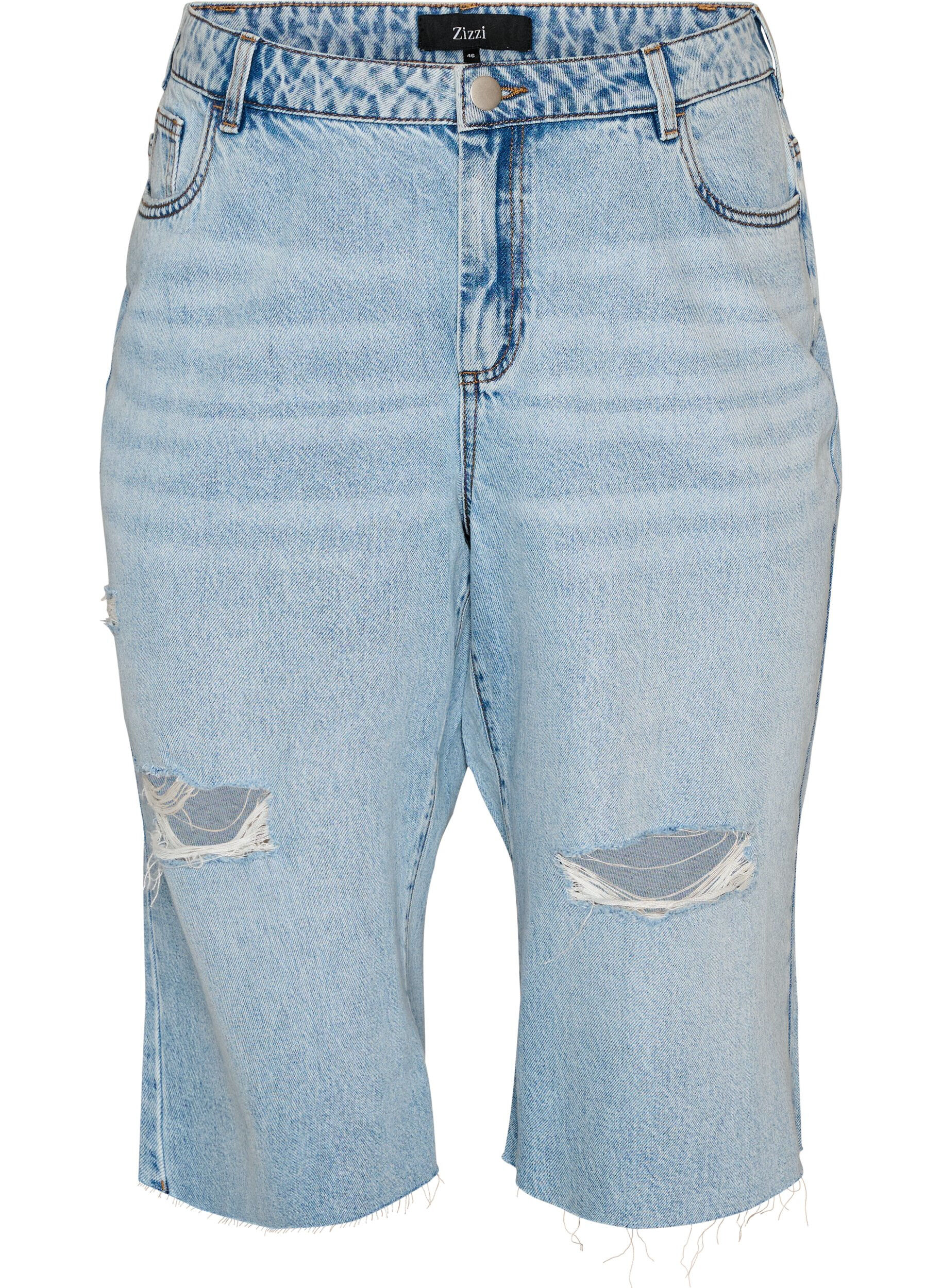 Cropped Jeans mit abgenutzter Optik und offenen Kanten