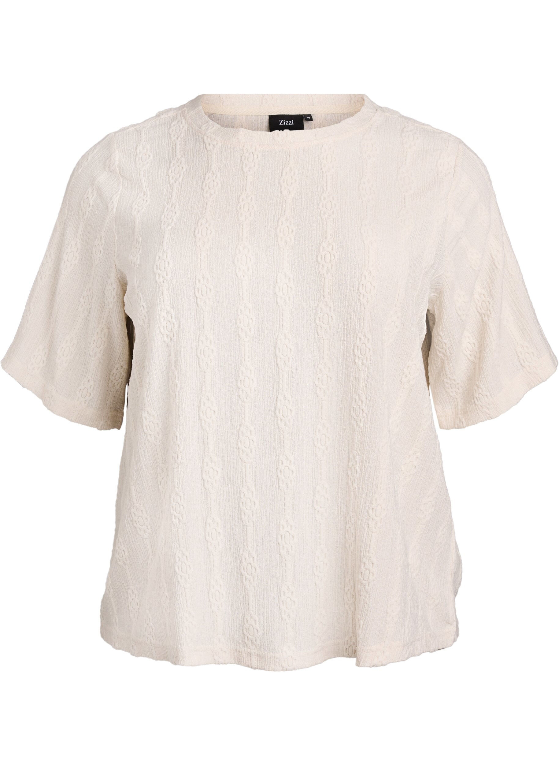 Zizzi Bluse mit Strukturmuster und kurzen &Auml;rmeln, Beige, Packshot image number 0
