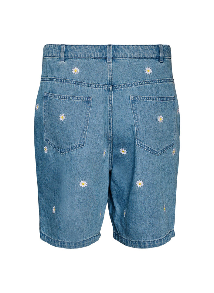 Hoch taillierte Jeansshorts mit gebl&uuml;mter Stickerei, Blau, Packshot image number 1