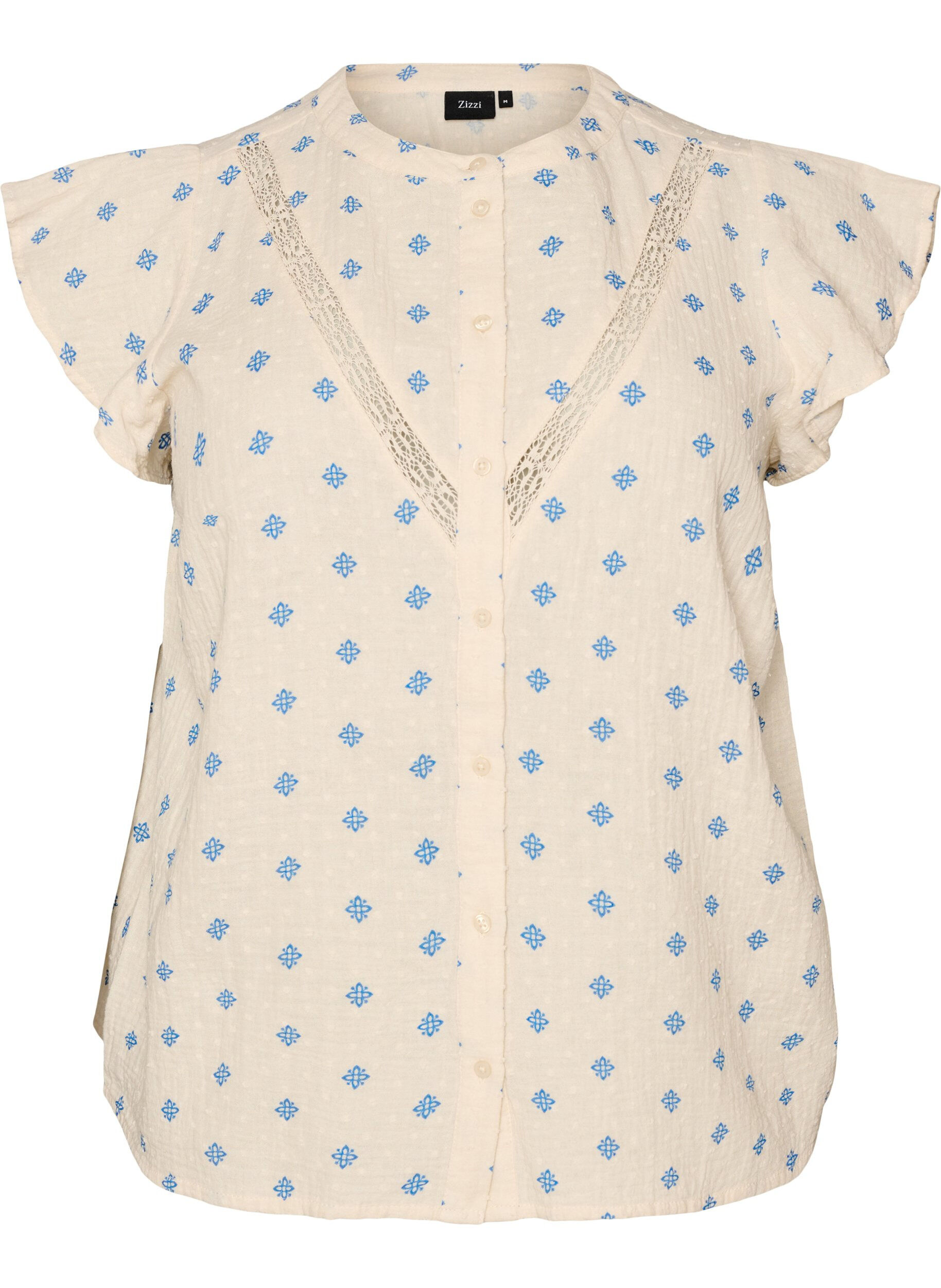 Zizzi&Auml;rmellose Bluse mit H&auml;kelborte und R&uuml;schendetail, Beige, Packshot image number 0