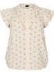 &Auml;rmellose Bluse mit H&auml;kelborte und R&uuml;schendetail, Beige, Packshot image number 0