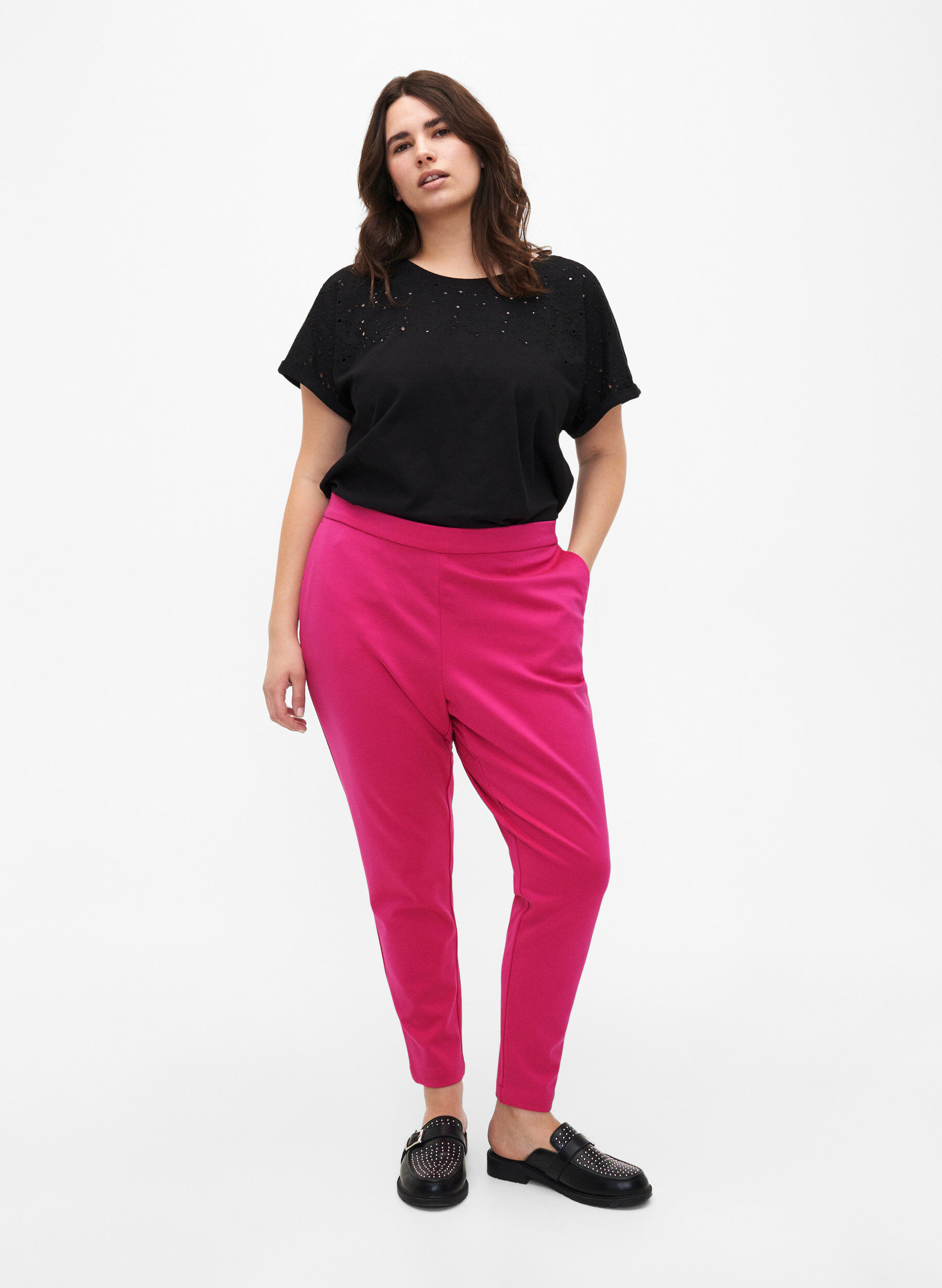 Zizzi Cropped-Hose mit Taschen, Pink, Model image number 1
