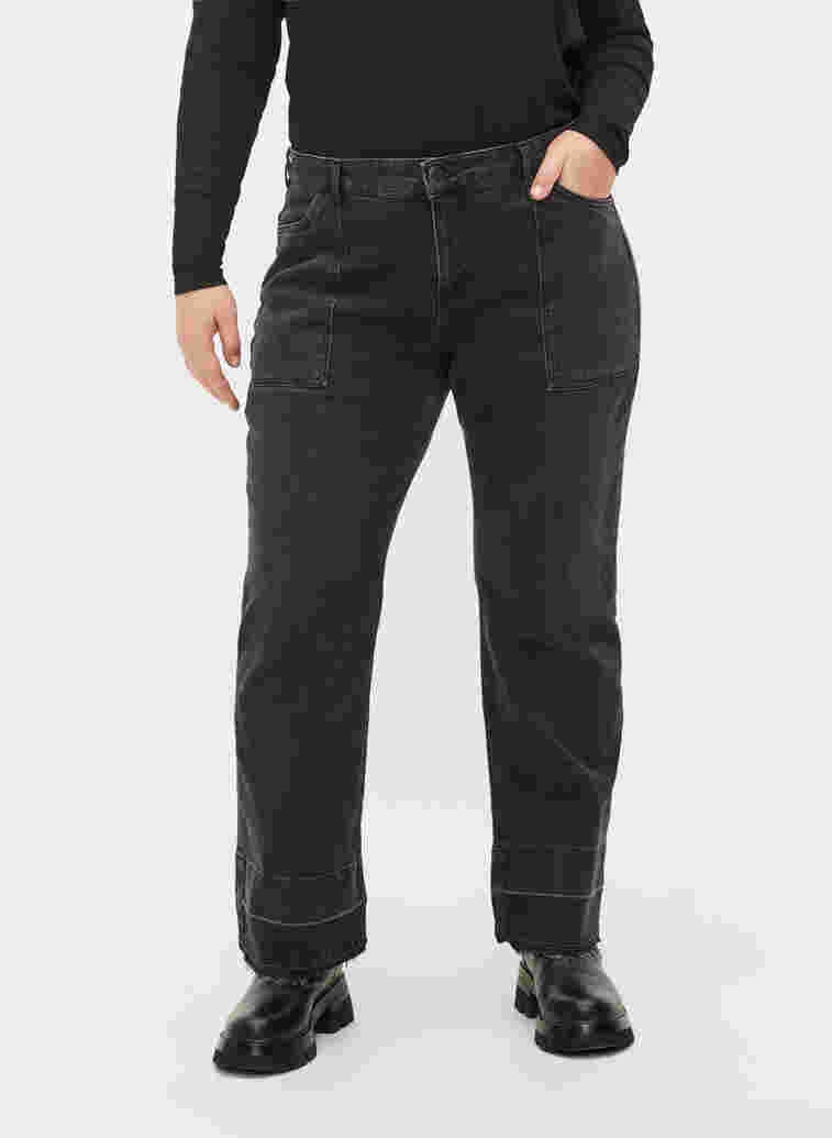 Wide Fit Jeans mit hoher Taille, Grey Denim, Model image number 2