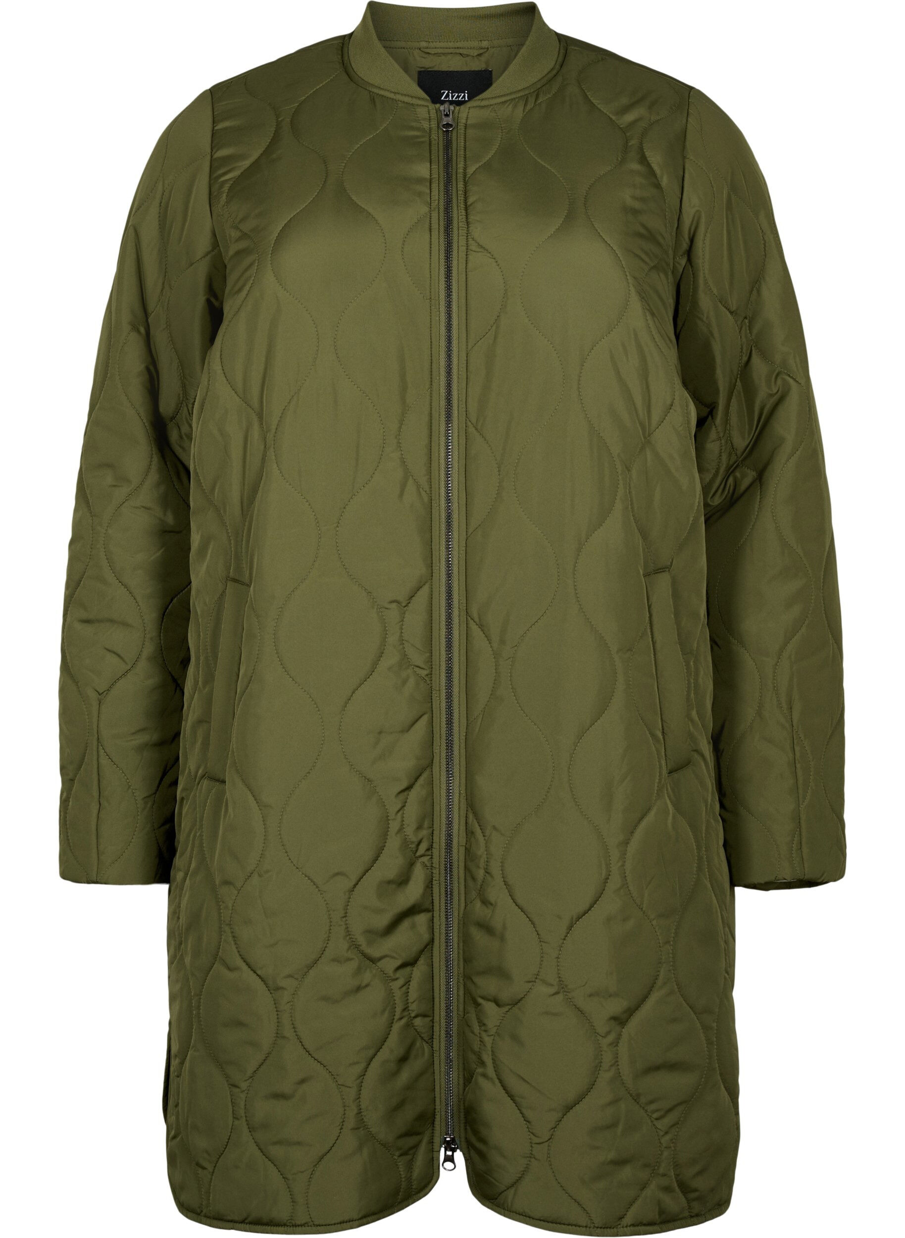 Zizzi Lange gef&uuml;tterte Jacke mit Taschen und Rei&szlig;verschluss, Winter Moss, Packshot image number 0