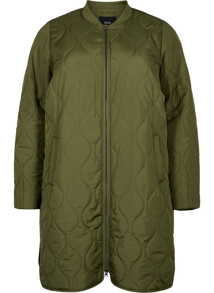 Lange gefütterte Jacke mit Taschen und Reißverschluss, Winter Moss, Packshot image number 0