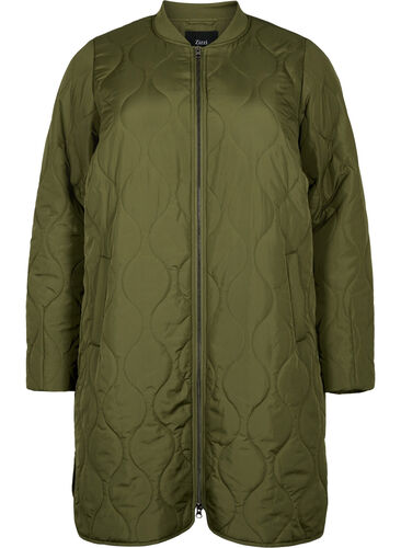 Langer gefütterter Jacke mit Taschen und Reißverschluss, Winter Moss, Packshot image number 0