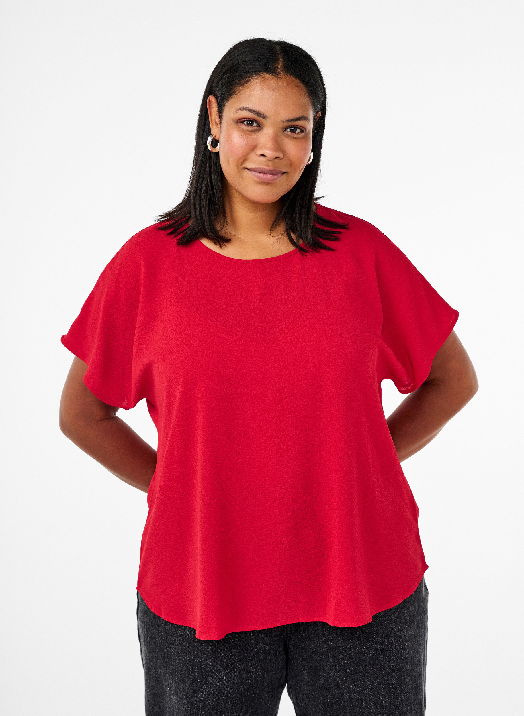 ZizziBluse mit kurzen &Auml;rmeln und einem Rundhalsausschnitt, Rot, Model image number 0