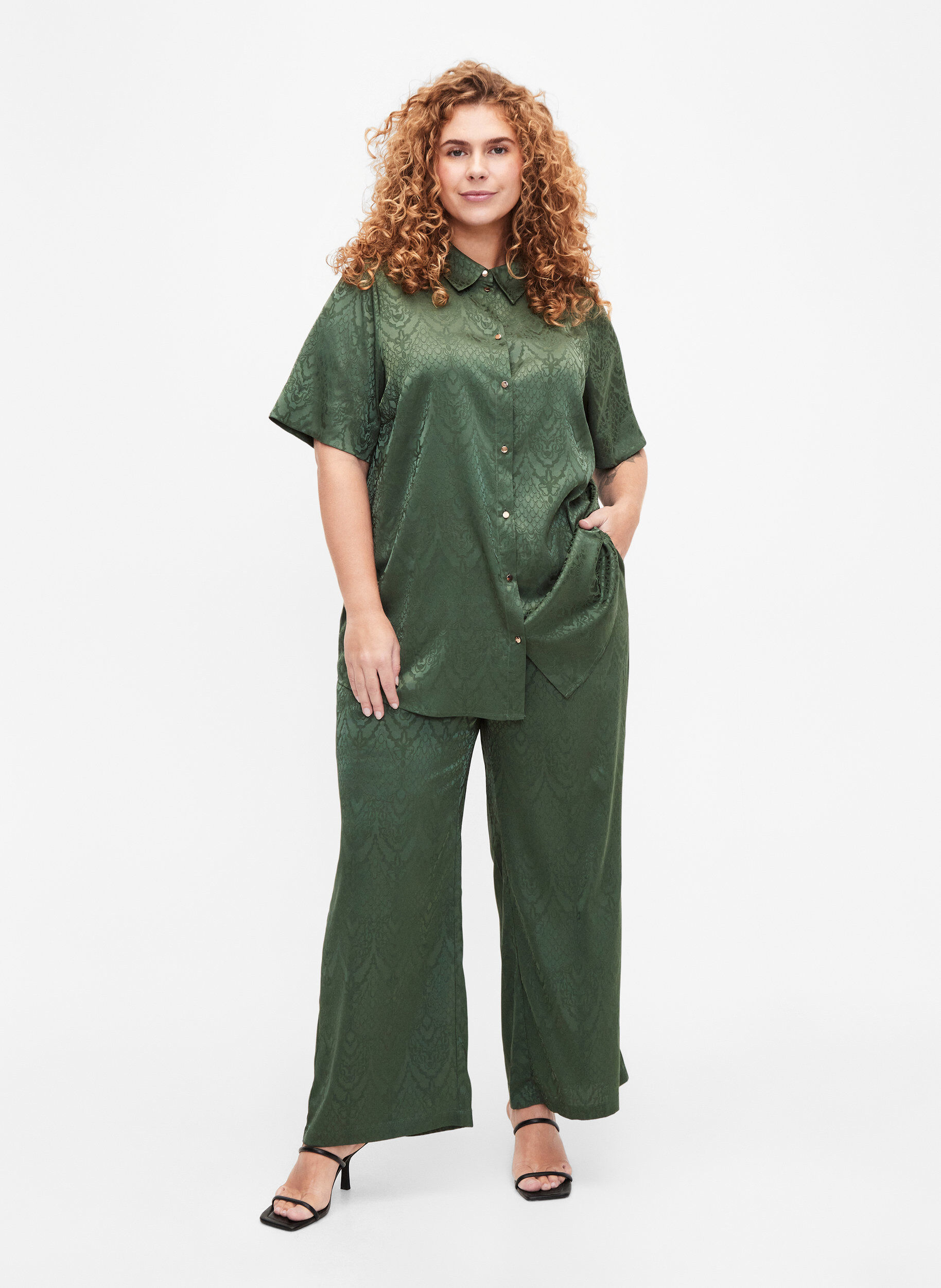 Zizzi Hose mit Strukturmuster, Duck Green, Model image number 0