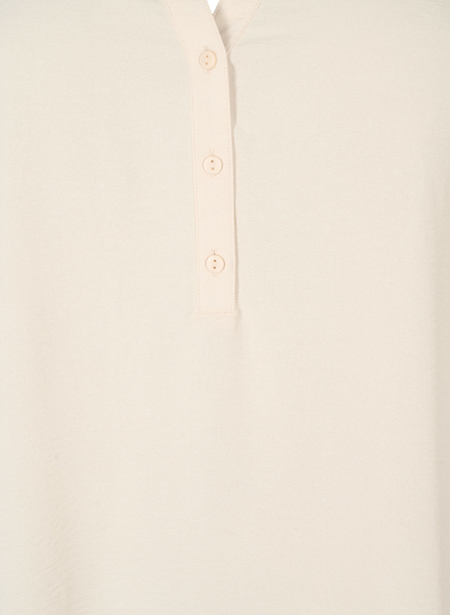 Zizzi Solide Farbe Tunika mit V-Ausschnitt und Kn&ouml;pfen, Warm Off-white, Packshot image number 2