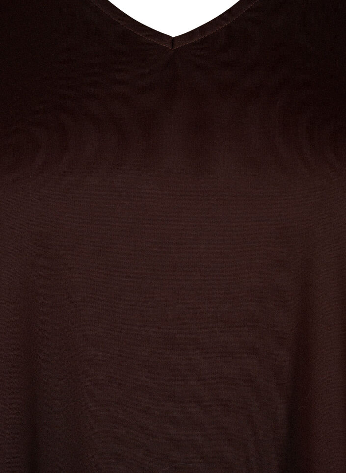 Einfarbiges Kleid mit V-Ausschnitt und 3/4 Ärmeln, Coffee Bean, Packshot image number 2