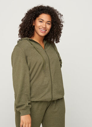 Sweatshirtjacke mit Reißverschluss und Kapuze, Ivy green Melange, Model image number 0
