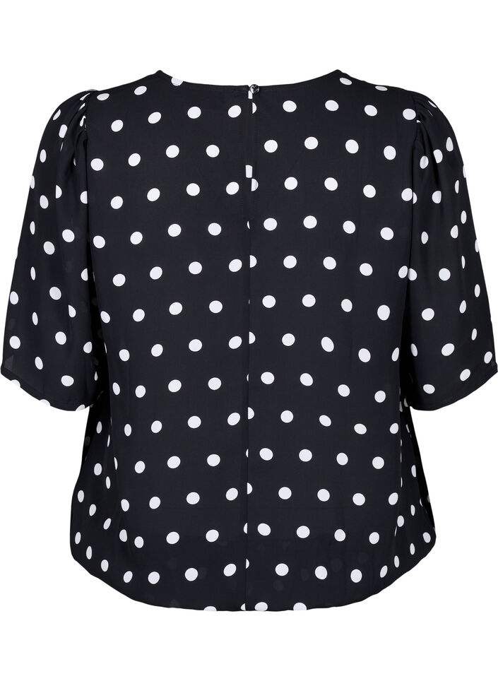 Gepunktete Bluse mit kurzen Ärmeln, Black W. White Dot, Packshot image number 1