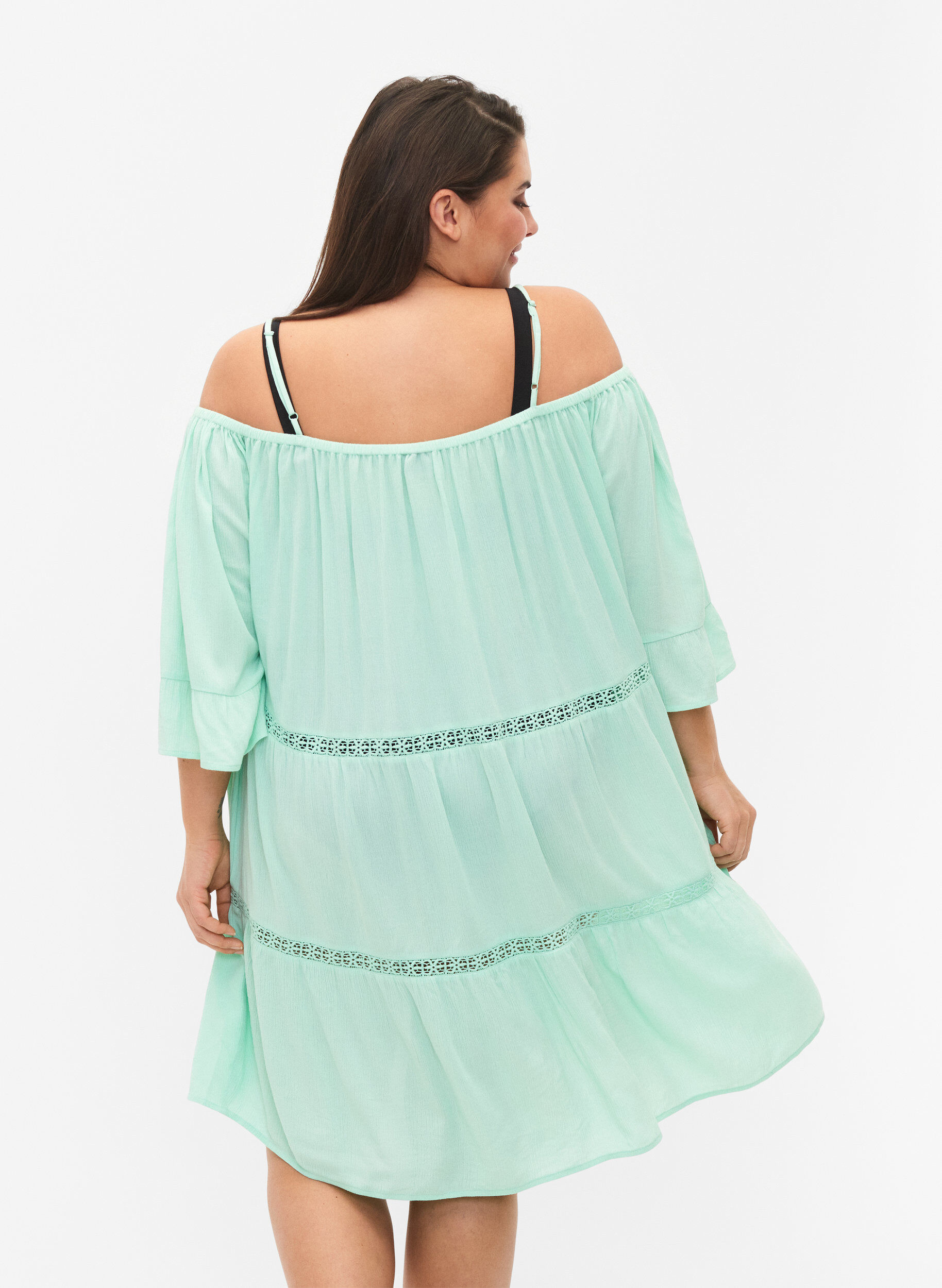 Zizzi Strandtunika mit Off-Shoulder, Brook Green, Model image number 1