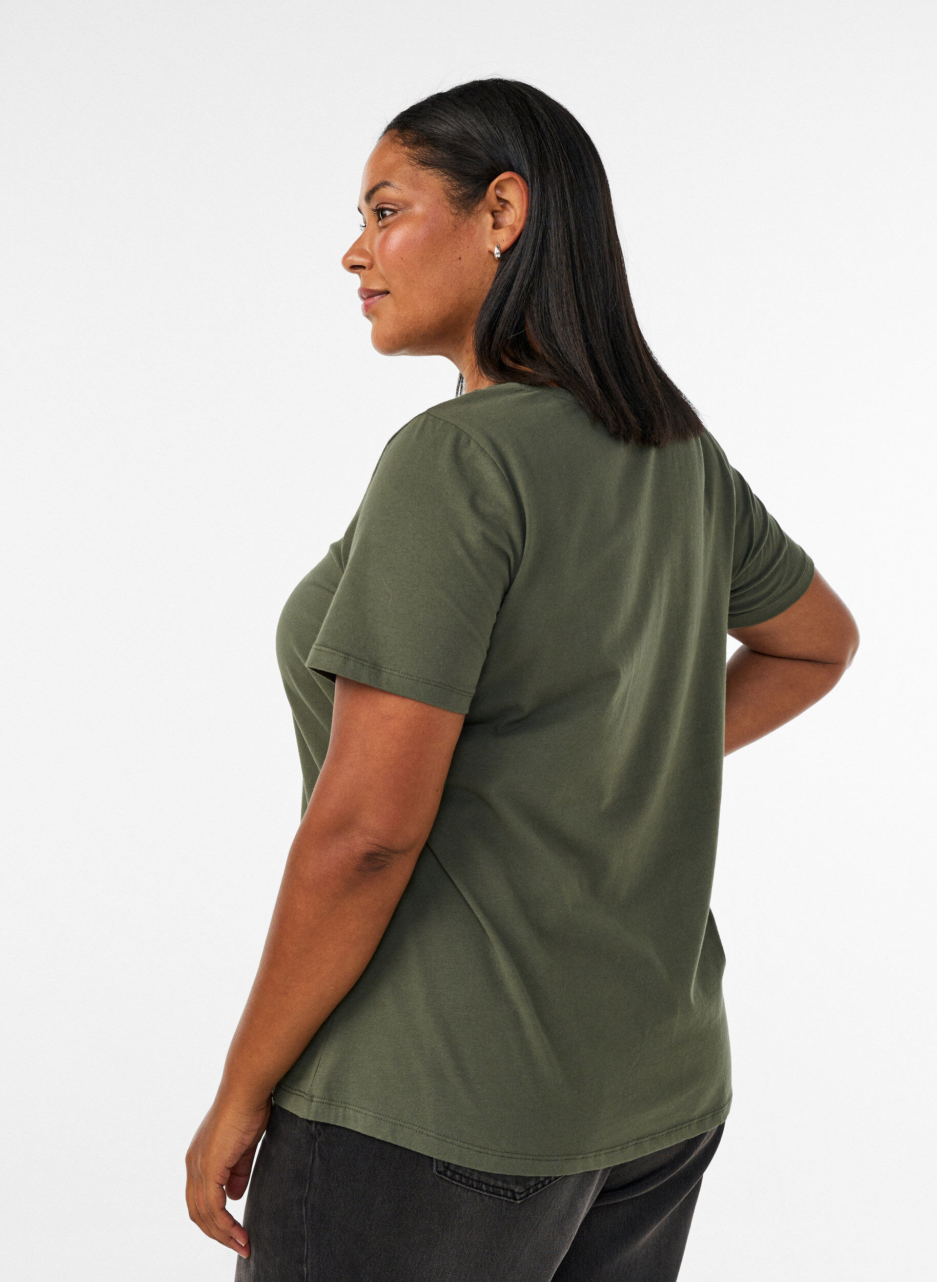ZizziUnifarbenes Basic-T-Shirt aus Baumwolle, Gr&uuml;n, Model image number 2