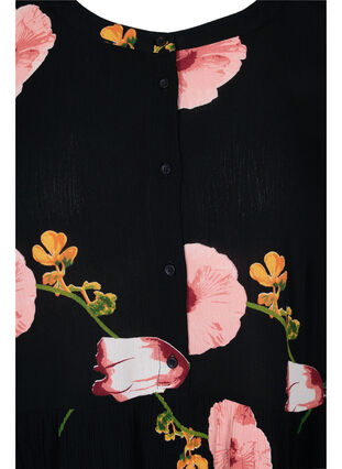 Bedruckte Viskose-Tunika mit 3/4-Ärmeln, Black Big Flower, Packshot image number 2