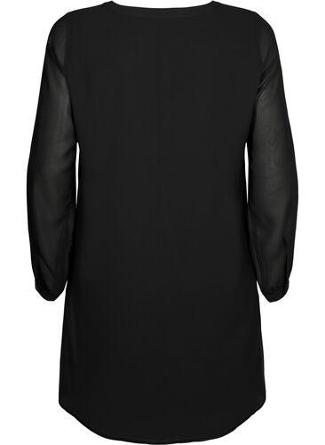 Langärmliges Kleid mit V-Ausschnitt, Black, Packshot image number 1