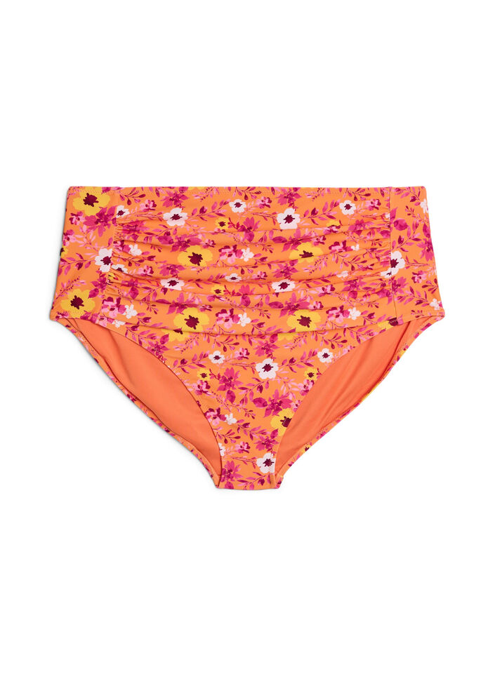 Hoch taillierte Bikinihosen mit Muster, Orange, Packshot image number 0