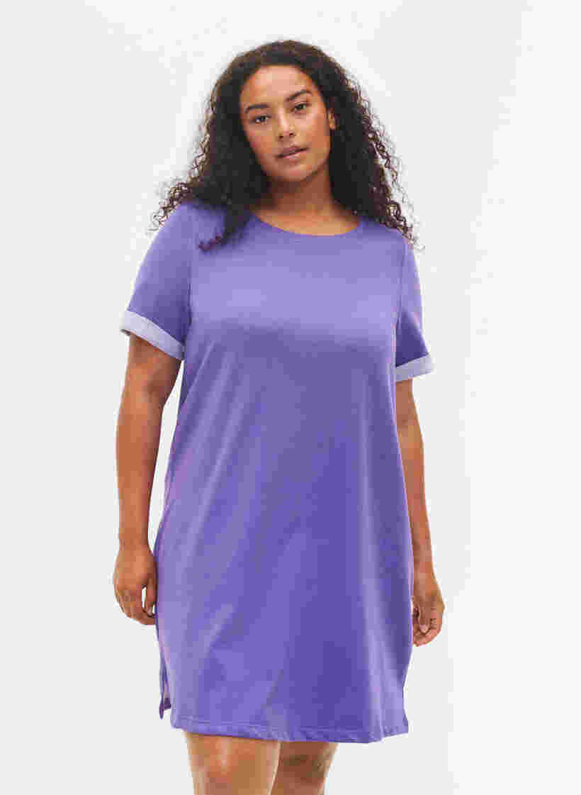 Sweatshirtkleid mit kurzen Ärmeln und Schlitzen, Ultra Violet, Model image number 0