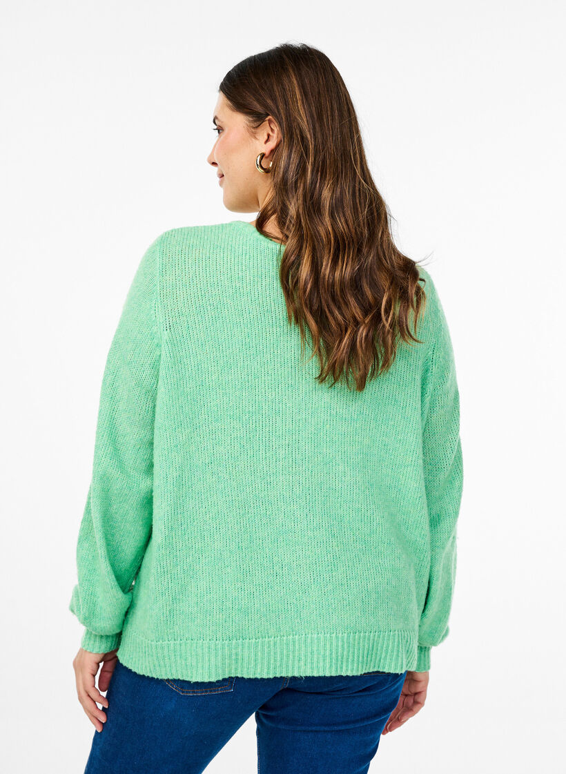 Strickjacke mit Wolle und Knöpfen, Light G. Green Mel., Model image number 1