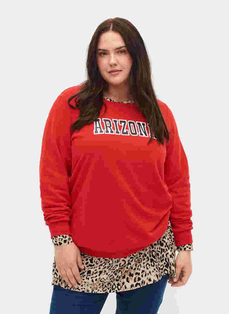 Baumwollsweatshirt mit Textprint, Chinese Red, Model