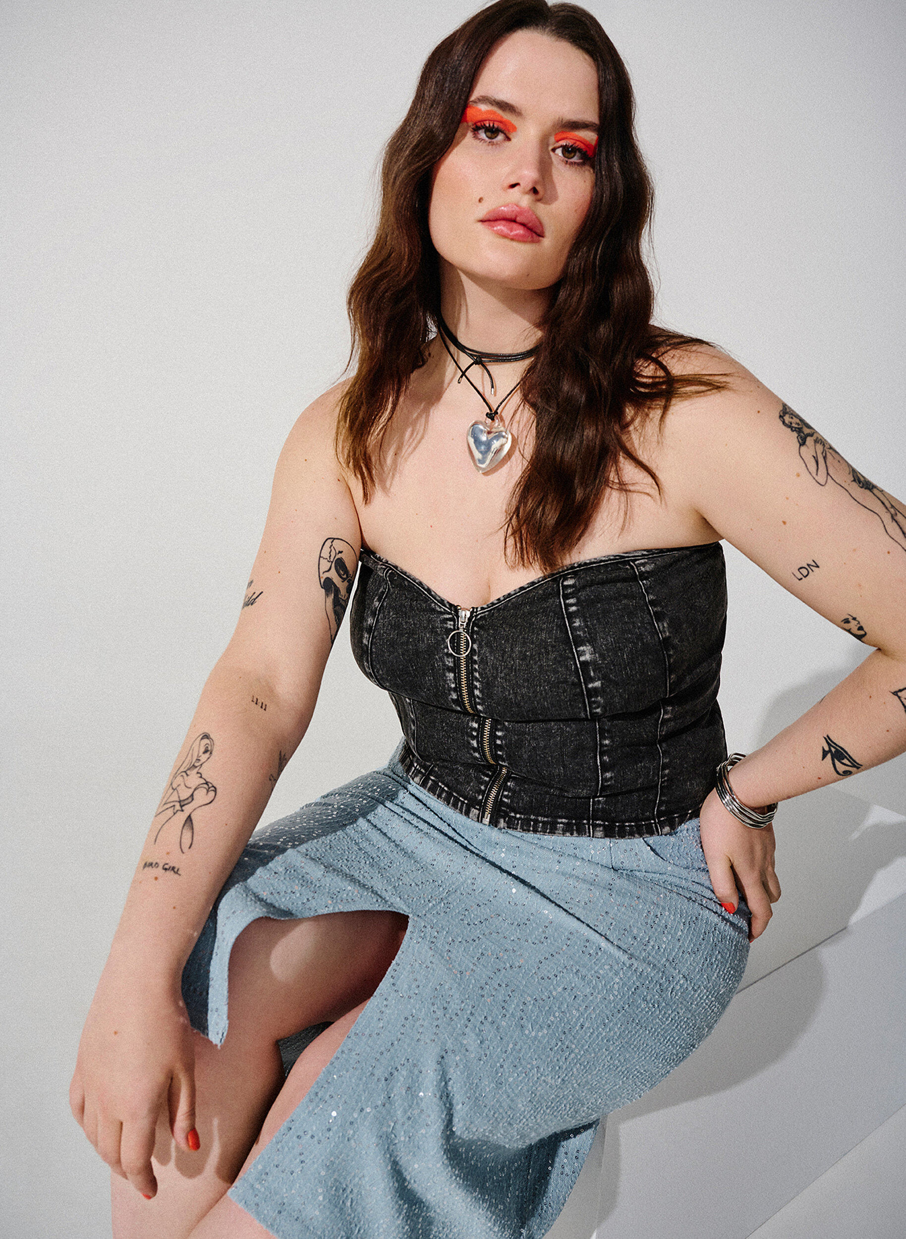 Zizzi Denim Korsett Top mit Rei&szlig;verschluss, Black, Image image number 0