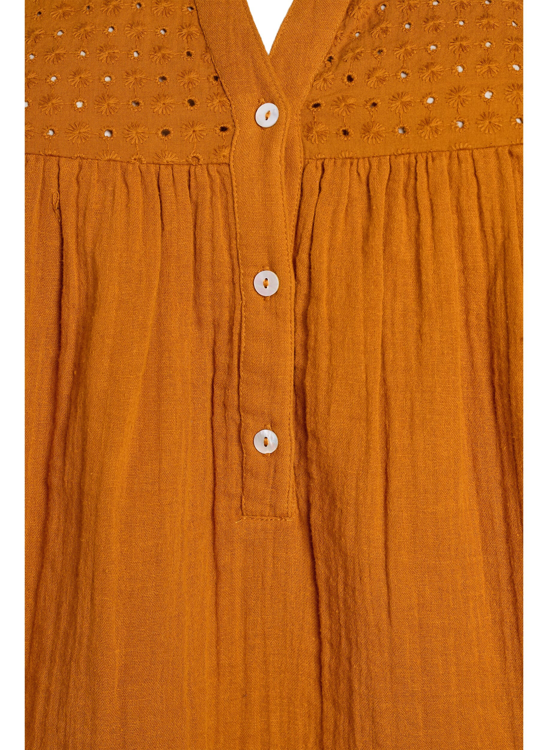 Zizzi Bluse aus Baumwollmusselin mit Lochstickerei, Orange, Packshot image number 2