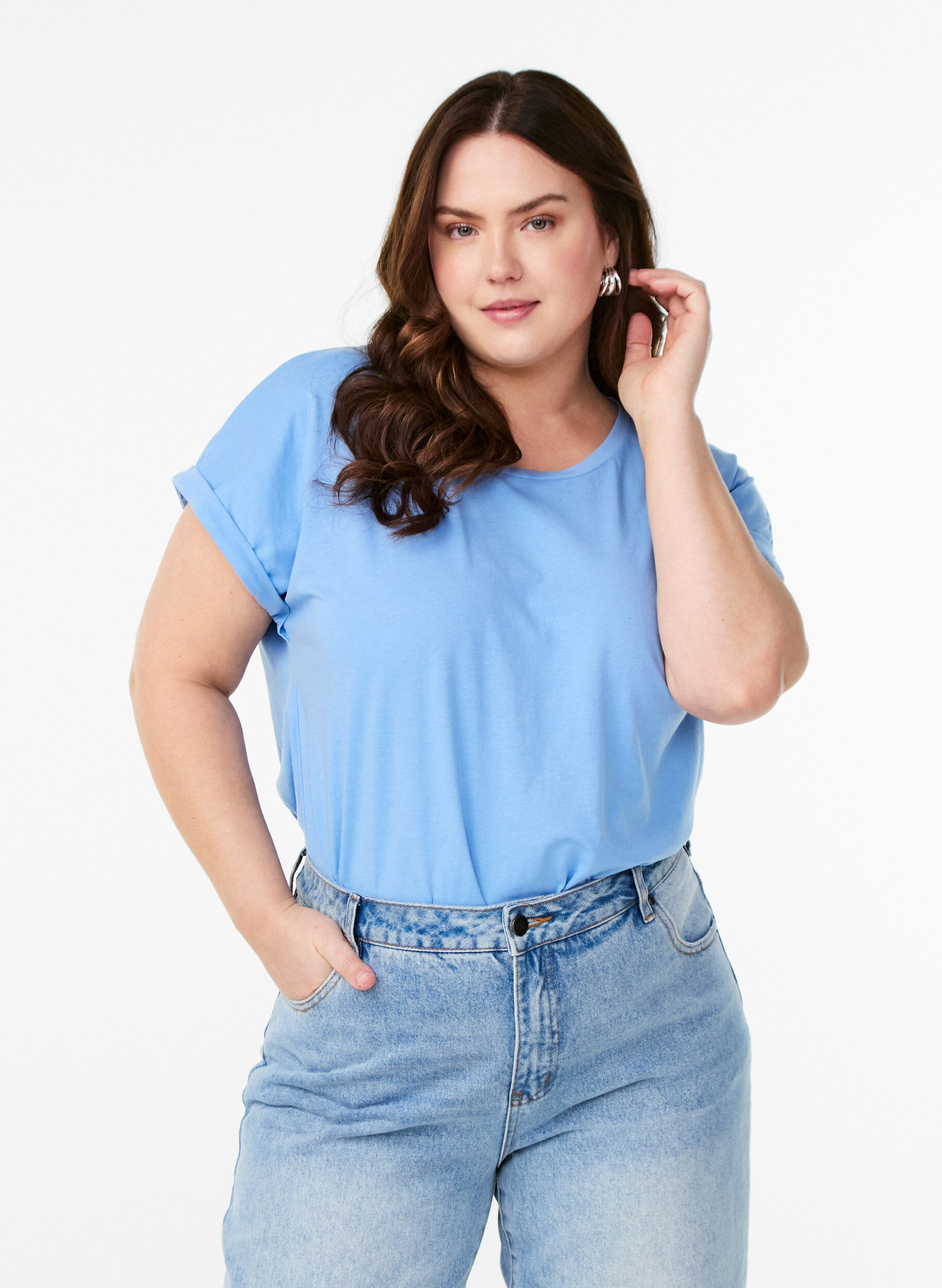 ZizziKurz&auml;rmliges T-Shirt aus einer Baumwollmischung, Blau, Model image number 0