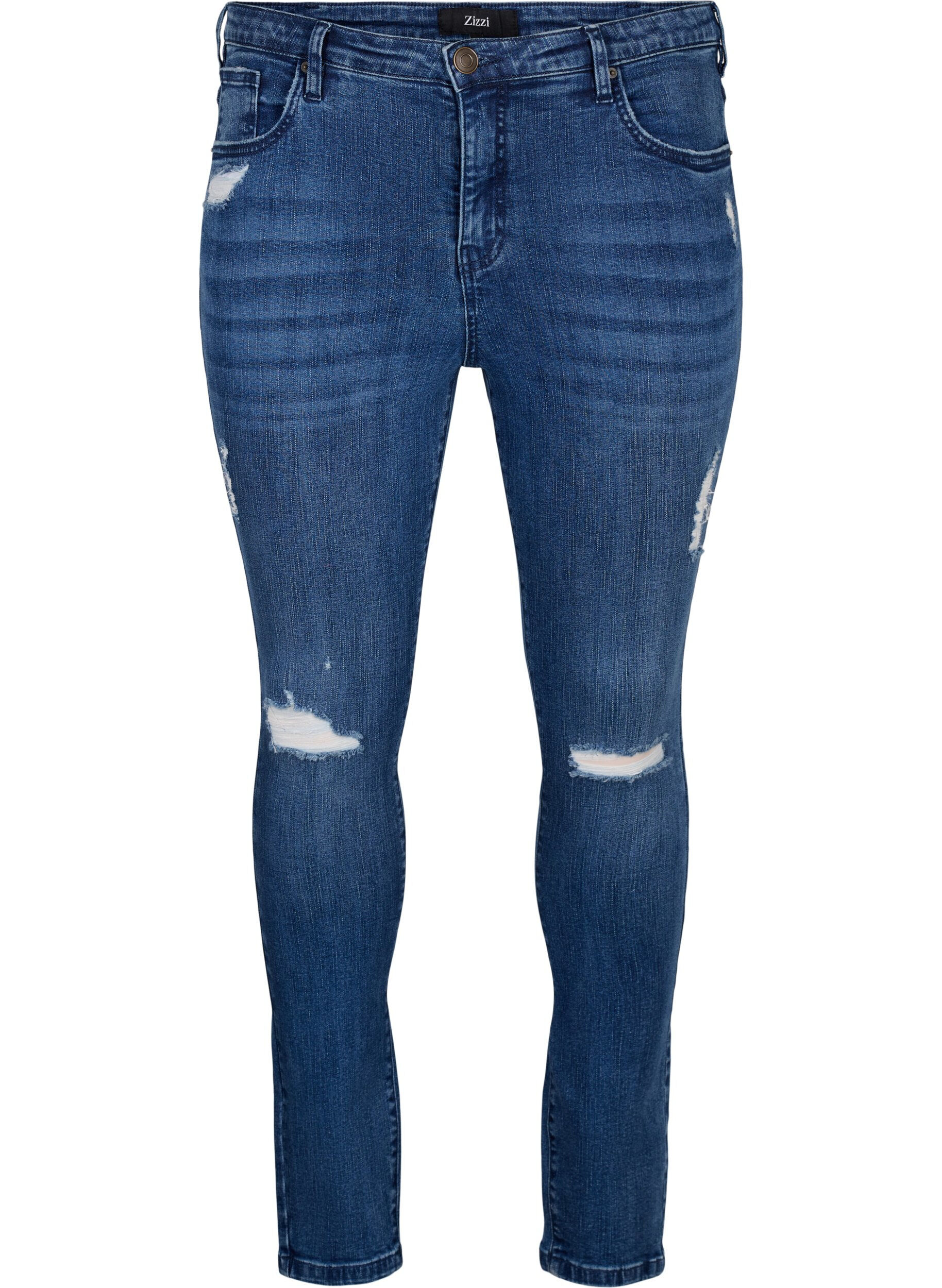 Zizzi Super-Slim Amy Jeans mit Abnutzungsdetails, Blue Denim, Packshot image number 0